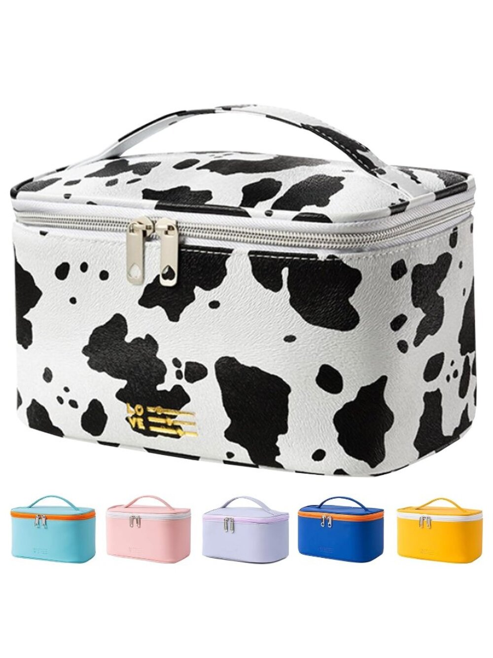New Travel Makeup Bag for Women, PU Leather Cosmetic Case, Cute Cow Printed